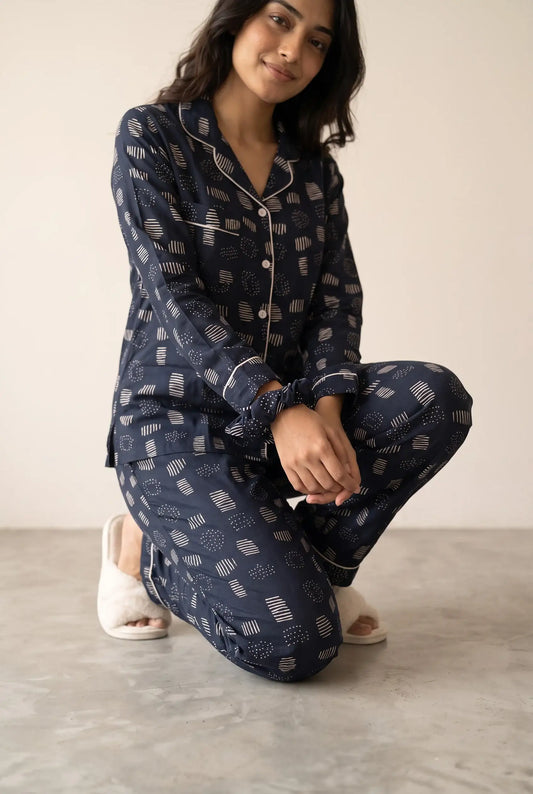 Linen Printed Lounge Set – Midnight Mosaic