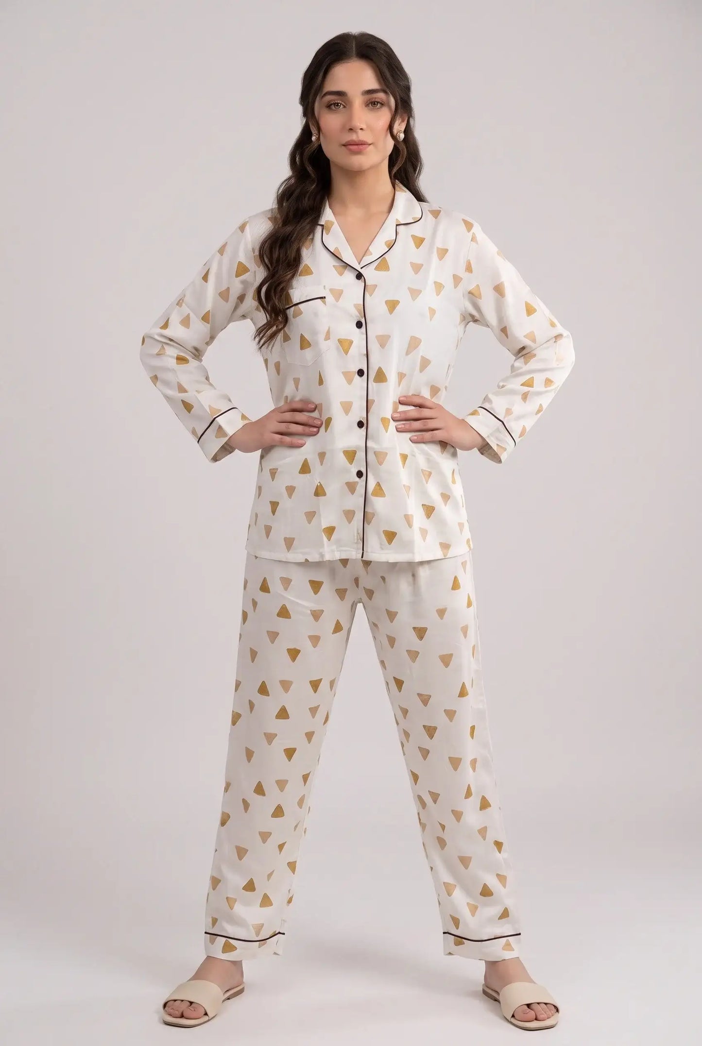 Linen Printed Lounge Set – Geometric Dune & Gold