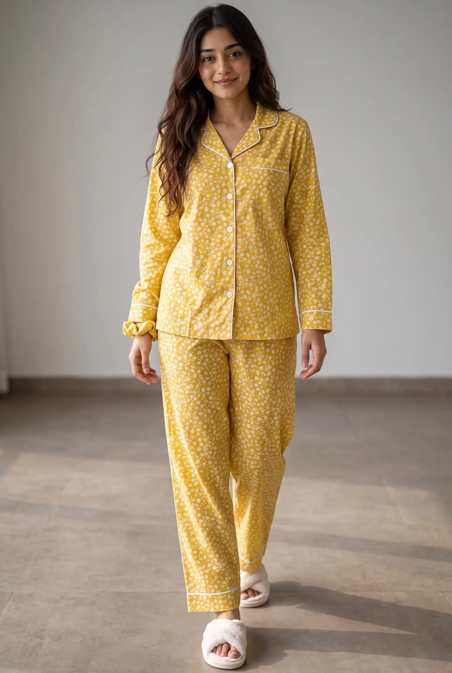Linen Floral Lounge Set – Sunshine Yellow