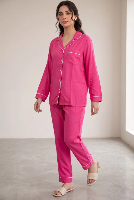 Linen Lounge Set – Hot Pink