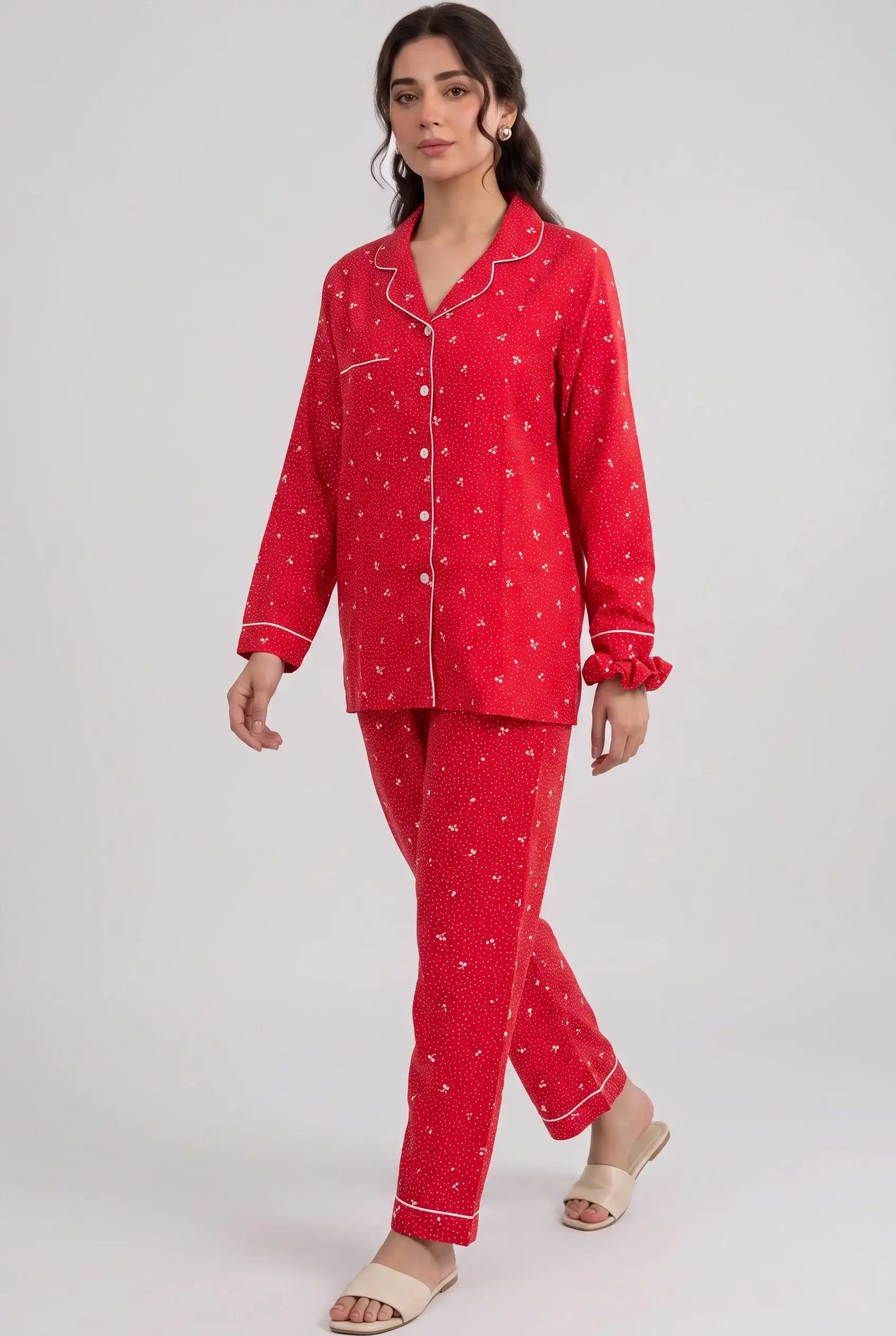 Linen Printed Lounge Set – Ruby Red