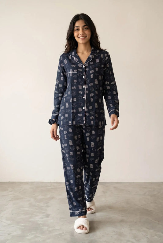 Linen Printed Lounge Set – Midnight Mosaic