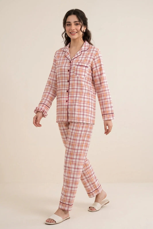 Linen Checkered Lounge Set – Blush Pink