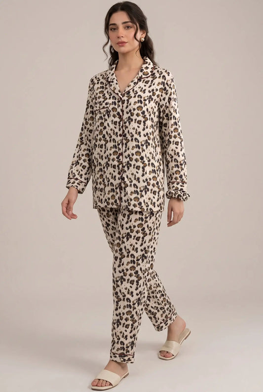 Linen Printed Lounge Set – Wild Leopard