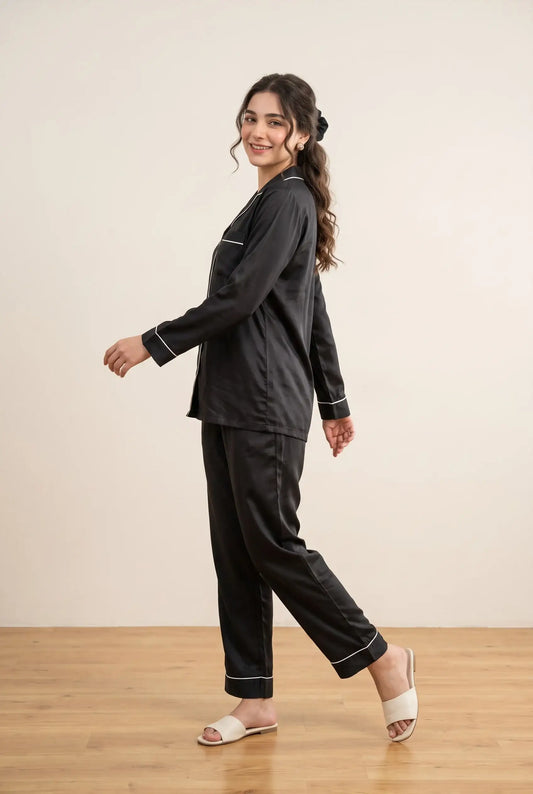 Linen Lounge Set – Midnight Black