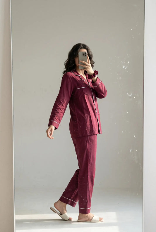 Linen Lounge Set – Plum Wine