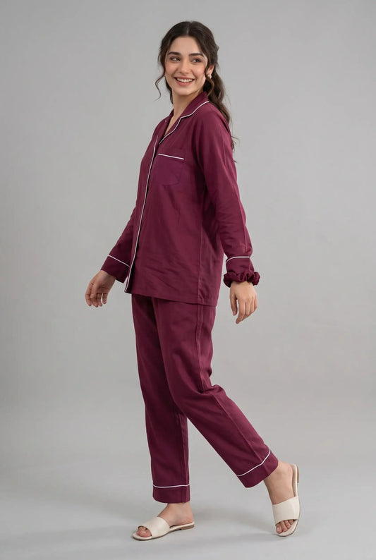 Linen Lounge Set – Plum Wine