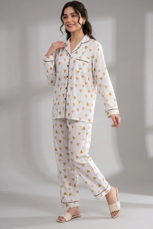 Linen Printed Lounge Set – Geometric Dune & Gold