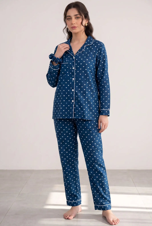Linen Heart Print Lounge Set – Bluebell Hearts
