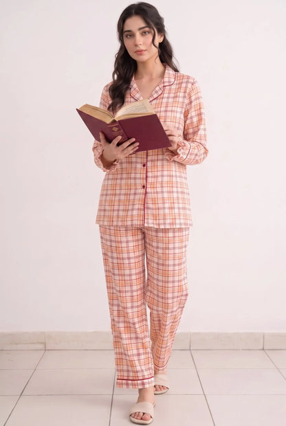 Linen Checkered Lounge Set – Blush Pink