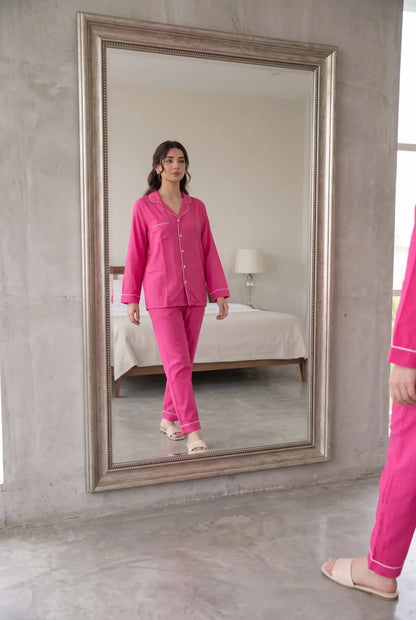 Linen Lounge Set – Hot Pink