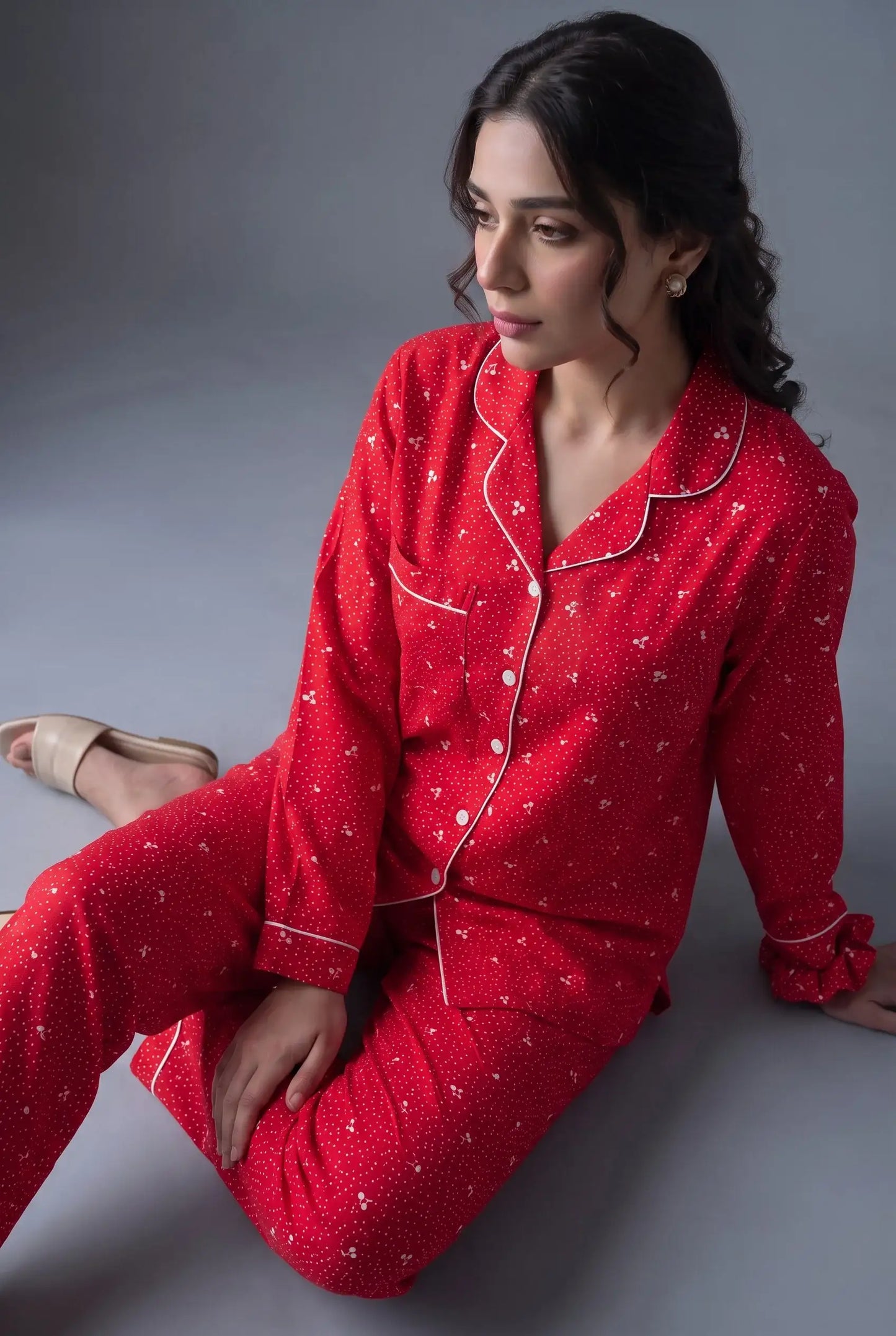 Linen Printed Lounge Set – Ruby Red