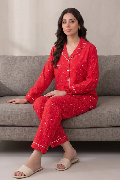 Linen Printed Lounge Set – Ruby Red