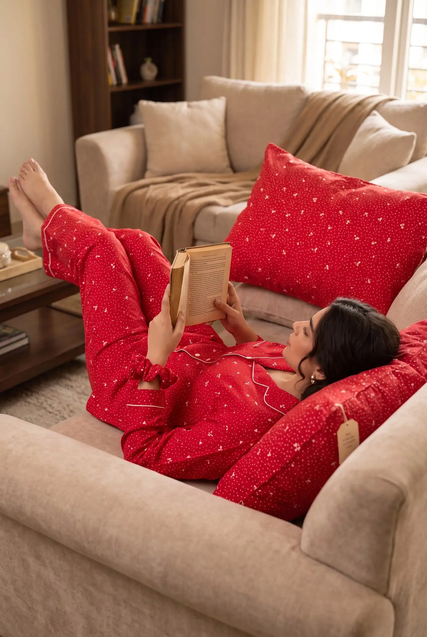 Linen Printed Lounge Set – Ruby Red