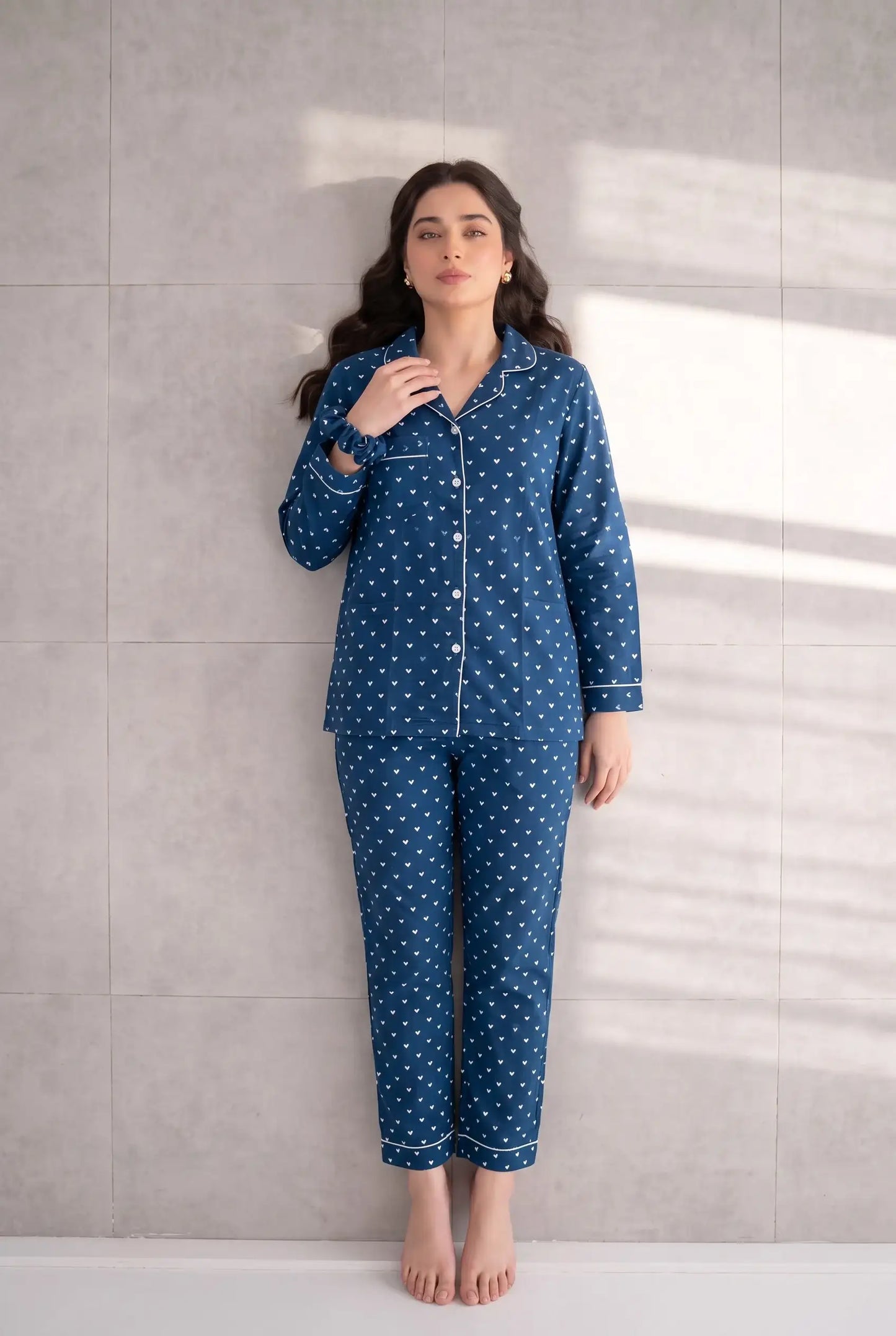 Linen Heart Print Lounge Set – Bluebell Hearts