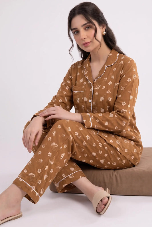 Linen Printed Lounge Set – Caramel Meadow